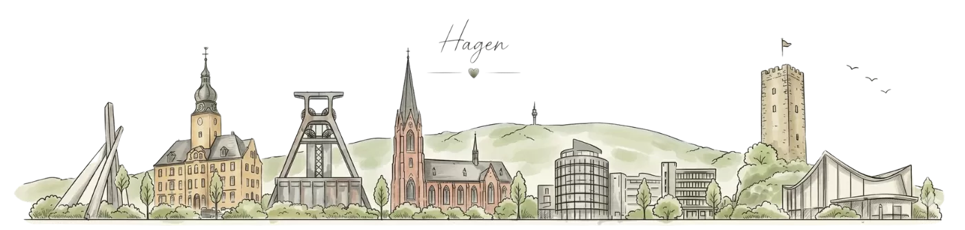 Landschaft von Hagen Westfalen und bedeutende Gebäude.