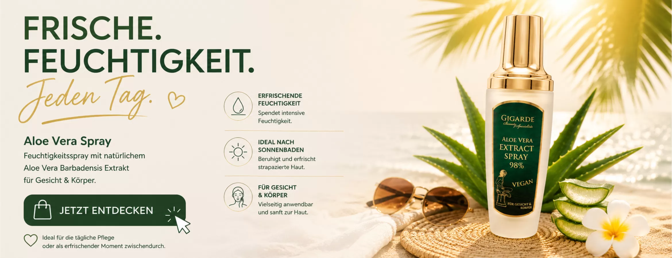 Aloe Vera Extrakt Spray in einer Sprühflasche