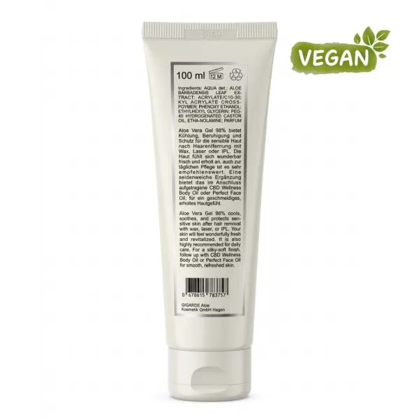 Aloe Vera Gel 98 %, veganes Gesichtsgel & Körpergel zur Feuchtigkeitspflege, 100 ml