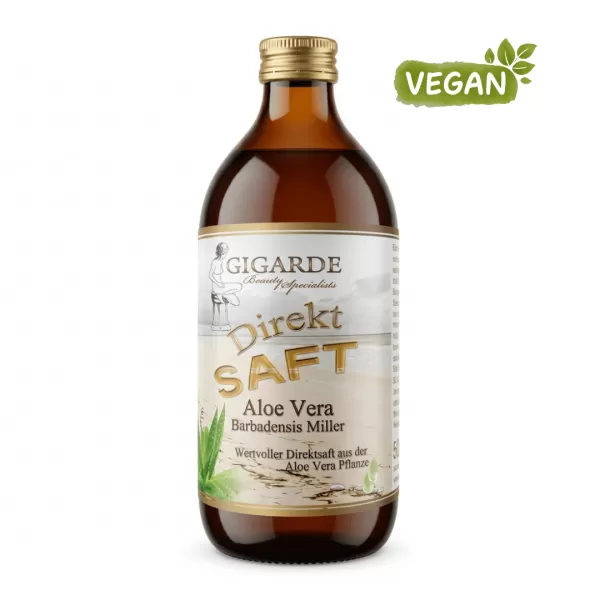 Aloe Vera Direkt Saft 99,9 %, veganer Pflanzensaft zur Hautpflege & inneren Anwendung in der Glasflasche, 500 ml