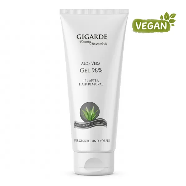 Aloe Vera Gel 98 %, veganes Kühlgel zur Hautpflege nach Haarentfernung, Rasur & bei gereizter Haut, 200 ml